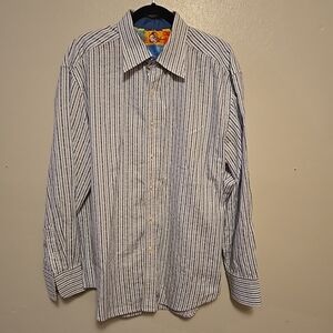 Robert Graham Men's Button Down Shirt Striped Blue White 2XL